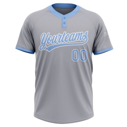Custom Gray Light Blue White Unisex Softball Jersey - Two-Button Design, Soft Fabric for Comfort and Style Custom Gray Light