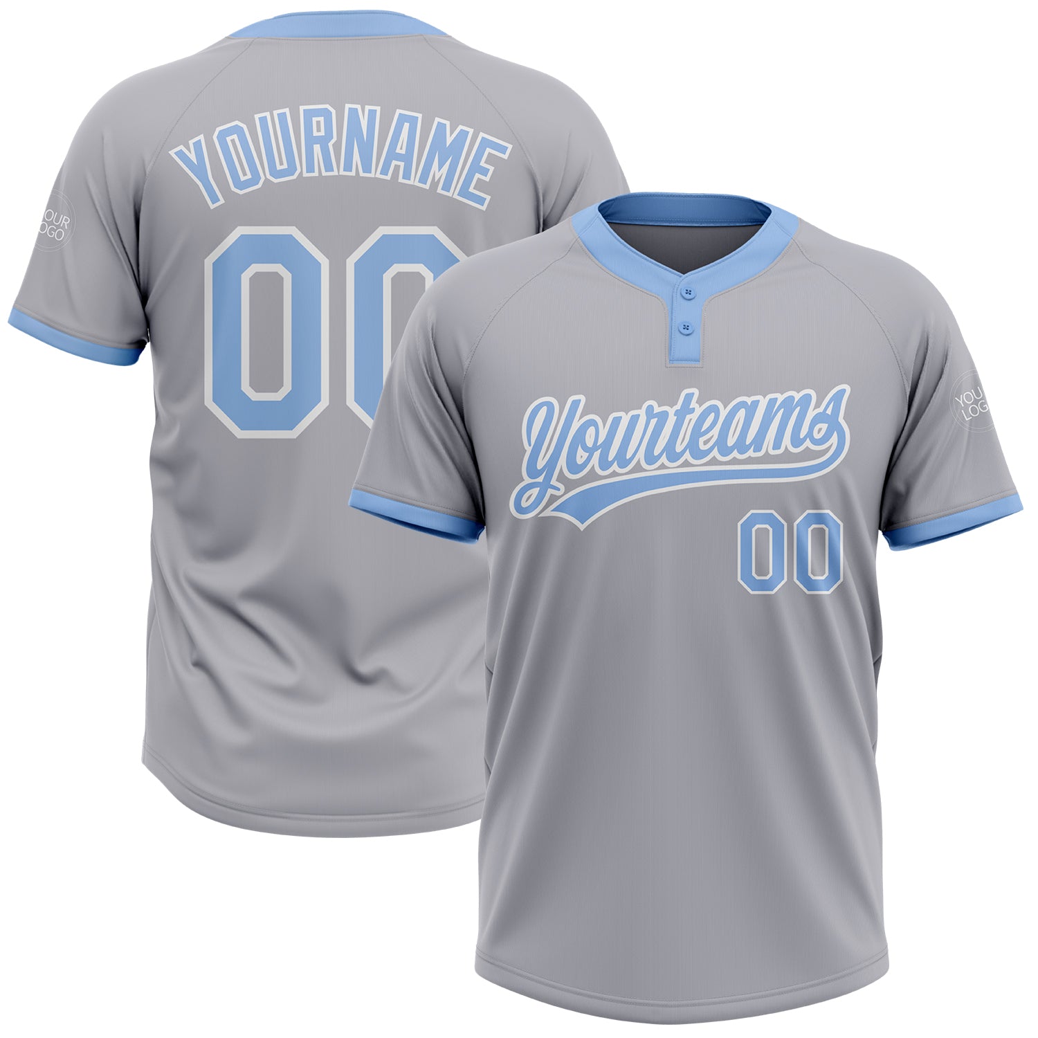Custom Gray Light Blue White Unisex Softball Jersey - Two-Button Design, Soft Fabric for Comfort and Style Custom Gray Light