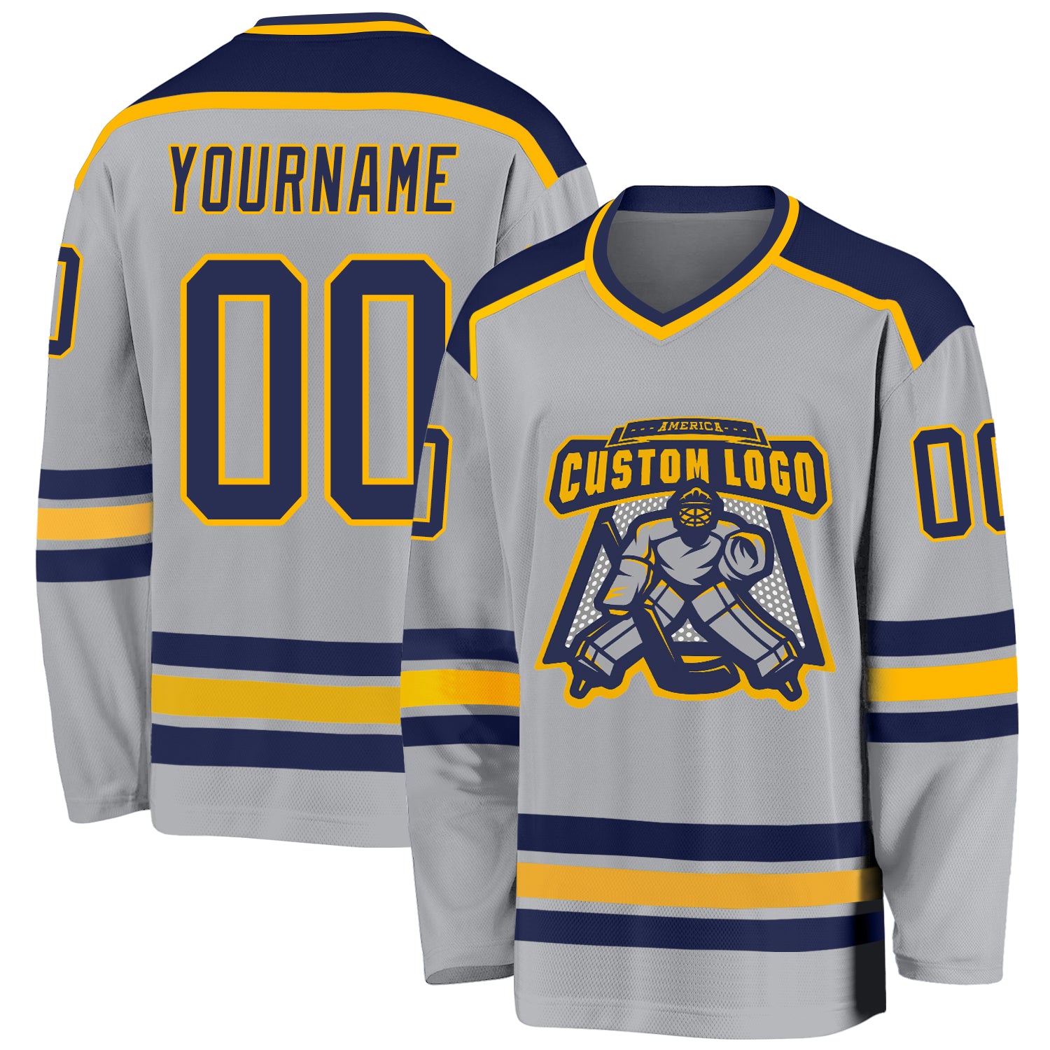 Custom Hockey Jersey in Gray Navy Gold - Personalized Sports Apparel Custom Gray Navy-Gold Hockey Jersey