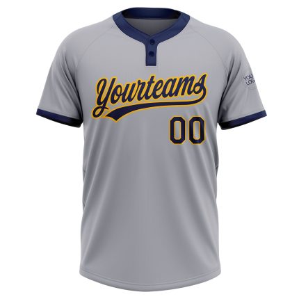 Custom Gray Navy Gold Softball Jersey Unisex Two-Button Design Custom Gray Navy-Gold Two-Button Unisex Softball Jersey