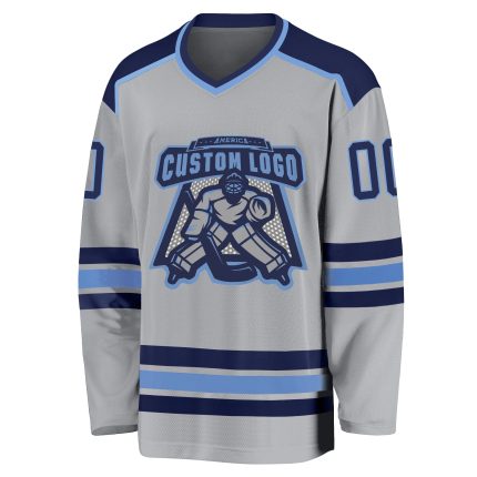 Custom Hockey Jersey Gray Navy Light Blue Personalized Team Apparel Custom Gray Navy-Light Blue Hockey Jersey