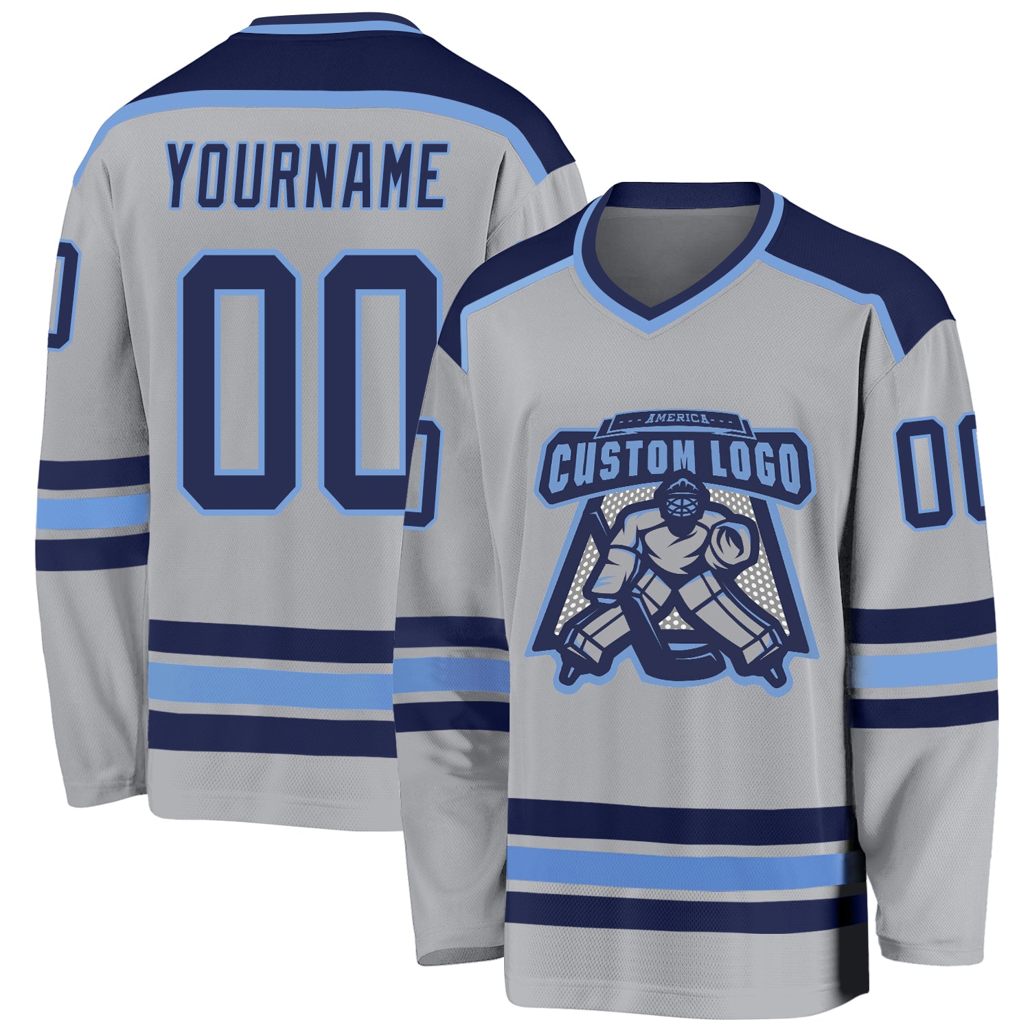 Custom Hockey Jersey Gray Navy Light Blue Personalized Team Apparel Custom Gray Navy-Light Blue Hockey Jersey