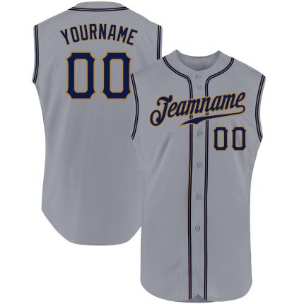 Custom Gray Navy-Old Gold Authentic Baseball Jersey Sleeveless for Men Custom Gray Navy-Old Gold Authentic Sleeveless Baseball