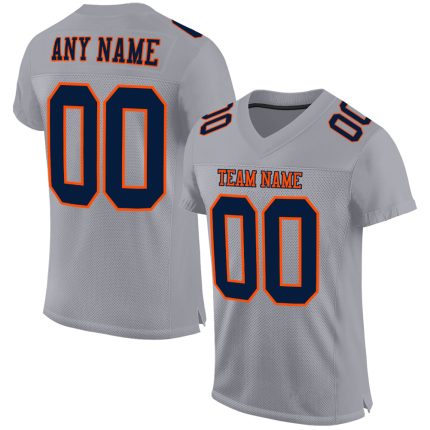 Gray Navy Orange Custom Mesh Football Jersey Authentic Design Custom Gray Navy-Orange Mesh Authentic Football Jersey