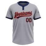 Custom Softball Jersey Gray Navy Orange Unisex Two-Button Design for Comfortable Play Custom Gray Navy-Orange Two-Button