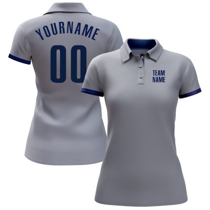 Performance Golf Polo Shirt - Custom Gray and Navy Design Custom Gray Navy Performance Golf Polo Shirt