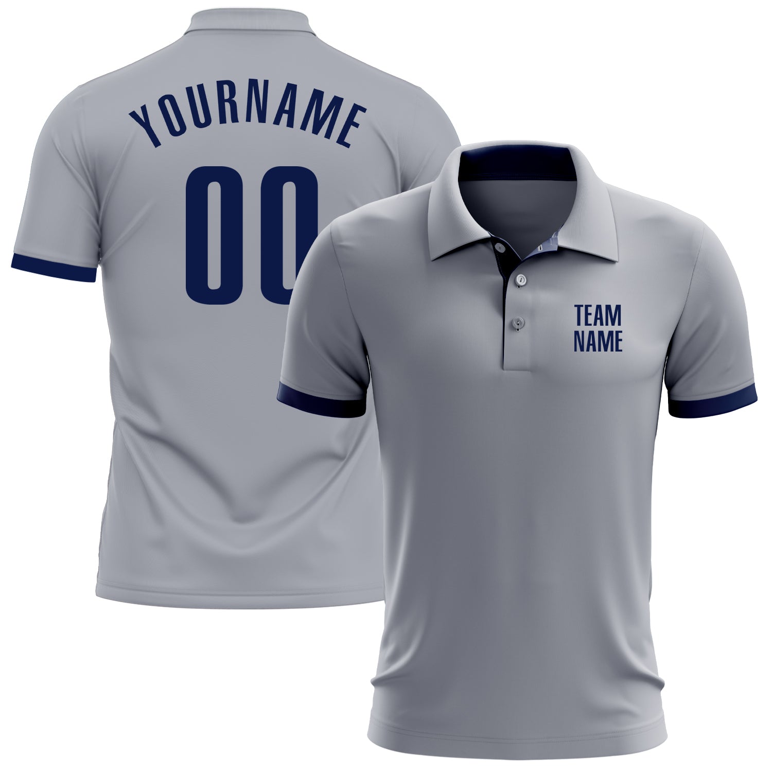 Performance Golf Polo Shirt - Custom Gray and Navy Design Custom Gray Navy Performance Golf Polo Shirt