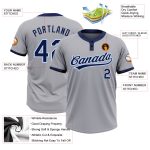 Custom Softball Jersey Unisex Two-Button Gray Navy Powder Blue Lightweight Apparel Custom Gray Navy-Powder Blue Two-Button
