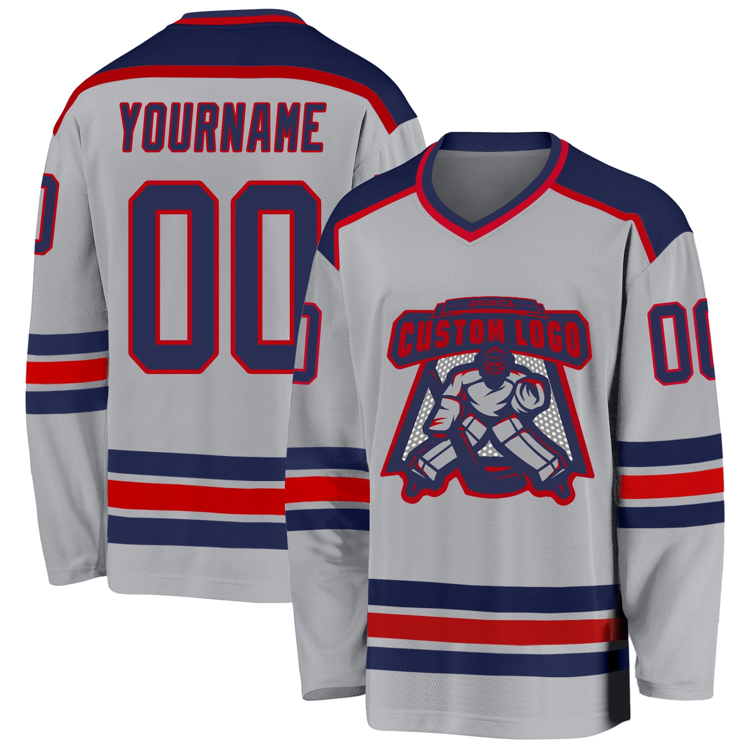 Custom Navy and Red Hockey Jersey - Personalized Gray Sports Apparel Custom Gray Navy-Red Hockey Jersey