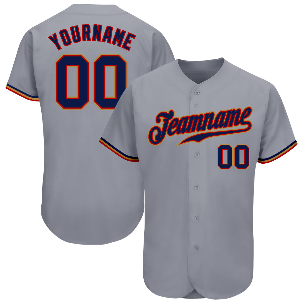 Custom Gray Navy Red Old Gold Authentic Baseball Jersey for Men Custom Gray Navy Red-Old Gold Authentic Baseball Jersey