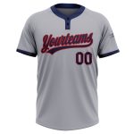 Custom Gray Navy Red Two-Button Unisex Softball Jersey for Men and Women Custom Gray Navy-Red Two-Button Unisex Softball