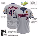 Custom Gray Navy Red Two-Button Unisex Softball Jersey for Men and Women Custom Gray Navy-Red Two-Button Unisex Softball