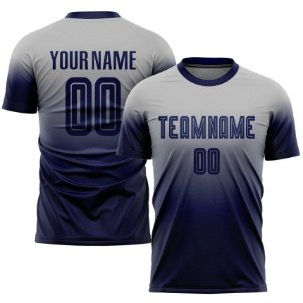 Gray Navy Custom Soccer Jersey - Sublimation Fade Fashion Uniform Custom Gray Navy Sublimation Fade Fashion Soccer Uniform