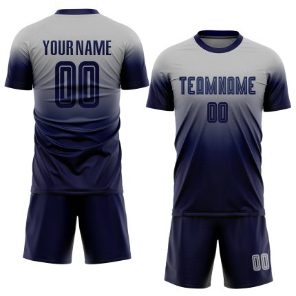 Gray Navy Custom Soccer Jersey - Sublimation Fade Fashion Uniform Custom Gray Navy Sublimation Fade Fashion Soccer Uniform