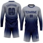 Custom Soccer Uniform Jersey - Gray Navy Long Sleeve Fade Fashion Design Custom Gray Navy Sublimation Long Sleeve Fade Fashion