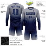 Custom Soccer Uniform Jersey - Gray Navy Long Sleeve Fade Fashion Design Custom Gray Navy Sublimation Long Sleeve Fade Fashion