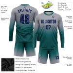 Custom Gray Navy Teal Soccer Uniform Jersey - Long Sleeve Fade Fashion Design Custom Gray Navy-Teal Sublimation Long Sleeve