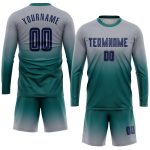 Custom Gray Navy Teal Soccer Uniform Jersey - Long Sleeve Fade Fashion Design Custom Gray Navy-Teal Sublimation Long Sleeve