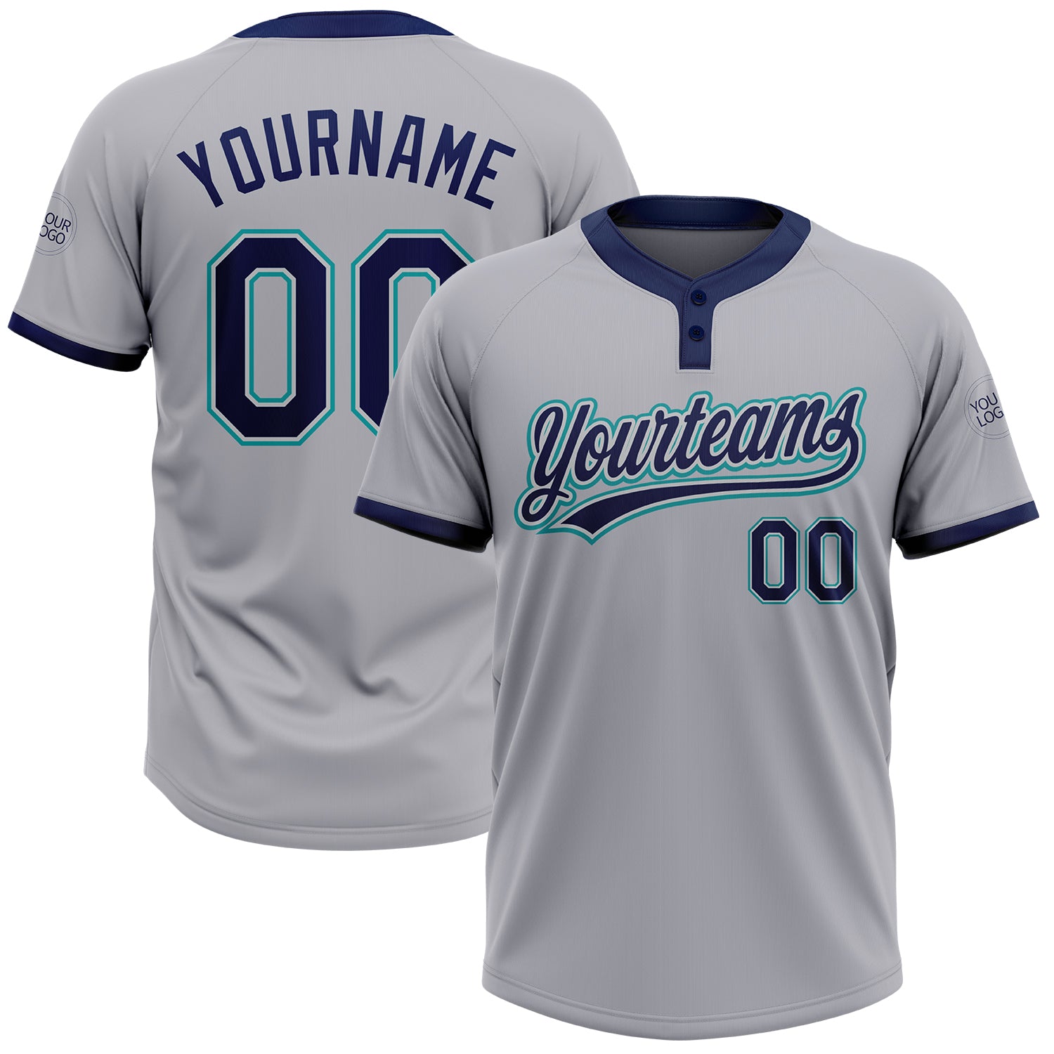 Custom Gray Navy Teal Two-Button Unisex Softball Jersey for Ultimate Comfort and Style Custom Gray Navy-Teal Two-Button Unisex