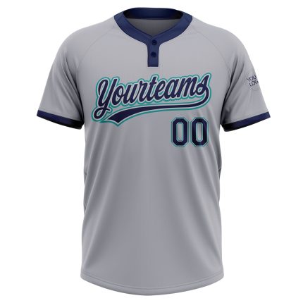 Custom Gray Navy Teal Two-Button Unisex Softball Jersey for Ultimate Comfort and Style Custom Gray Navy-Teal Two-Button Unisex