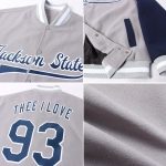 Gray Navy White Two Tone Varsity Letterman Bomber Jacket Custom Full-Snap Custom Gray Navy-White Bomber Full-Snap Varsity