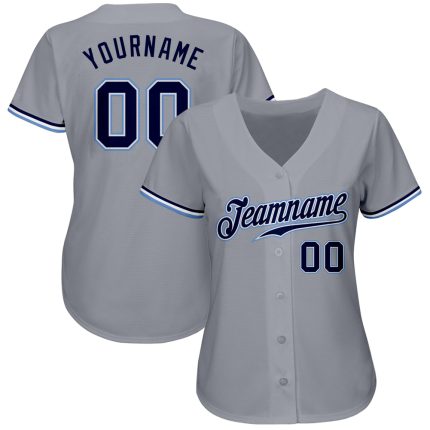 Custom Authentic Baseball Jersey in Gray Navy White Light Blue Custom Gray Navy White-Light Blue Authentic Baseball Jersey