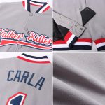 Custom Bomber Varsity Letterman Jacket Gray Navy Red Full-Snap Design Custom Gray Navy White-Red Bomber Full-Snap Varsity