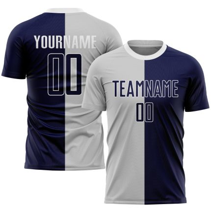 Custom Gray Navy White Soccer Jersey - Sublimation Split Fashion Uniform Custom Gray Navy-White Sublimation Split Fashion