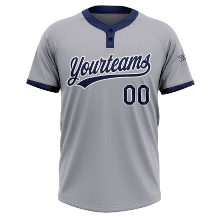 Custom Softball Jersey Unisex Two-Button Gray Navy White Design Custom Gray Navy-White Two-Button Unisex Softball Jersey