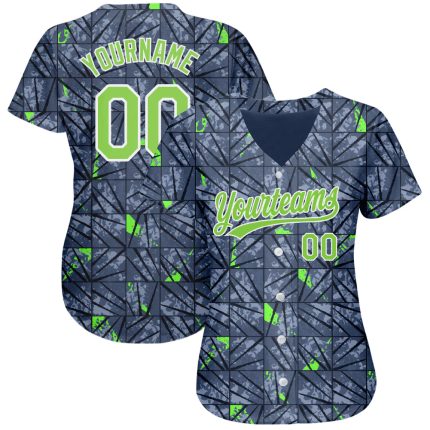 Custom 3D Pattern Baseball Jersey - Gray Neon Green-Black Design Custom Gray Neon Green-Black 3D Pattern Design Authentic