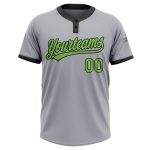 Custom Gray Neon Green Black Unisex Softball Jersey Two-Button Design Custom Gray Neon Green-Black Two-Button Unisex Softball