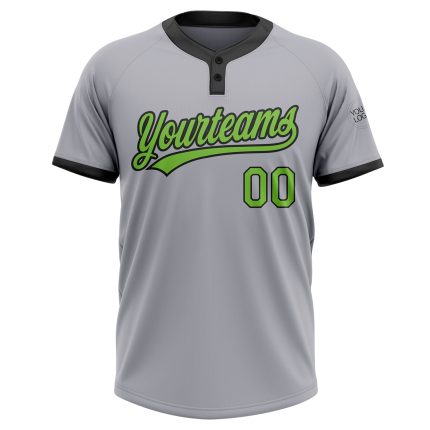 Custom Gray Neon Green Black Unisex Softball Jersey Two-Button Design Custom Gray Neon Green-Black Two-Button Unisex Softball