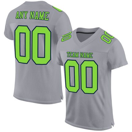 Custom Gray Neon Green Navy Football Jersey - Authentic Mesh Design for Ultimate Sports Performance Custom Gray Neon Green-Navy