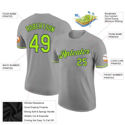 Gray Neon Green Navy Performance T-Shirt Custom Design for Active Wear Custom Gray Neon Green-Navy Performance T-Shirt