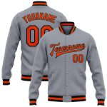 Custom Gray Orange Black Varsity Letterman Bomber Full-Snap Jacket Custom Gray Orange-Black Bomber Full-Snap Varsity Letterman