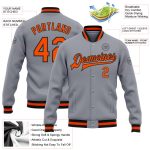 Custom Gray Orange Black Varsity Letterman Bomber Full-Snap Jacket Custom Gray Orange-Black Bomber Full-Snap Varsity Letterman
