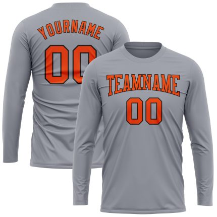 Custom Performance Long Sleeve T-Shirt - Gray, Orange & Black Design Custom Gray Orange-Black Long Sleeve Performance T-Shirt