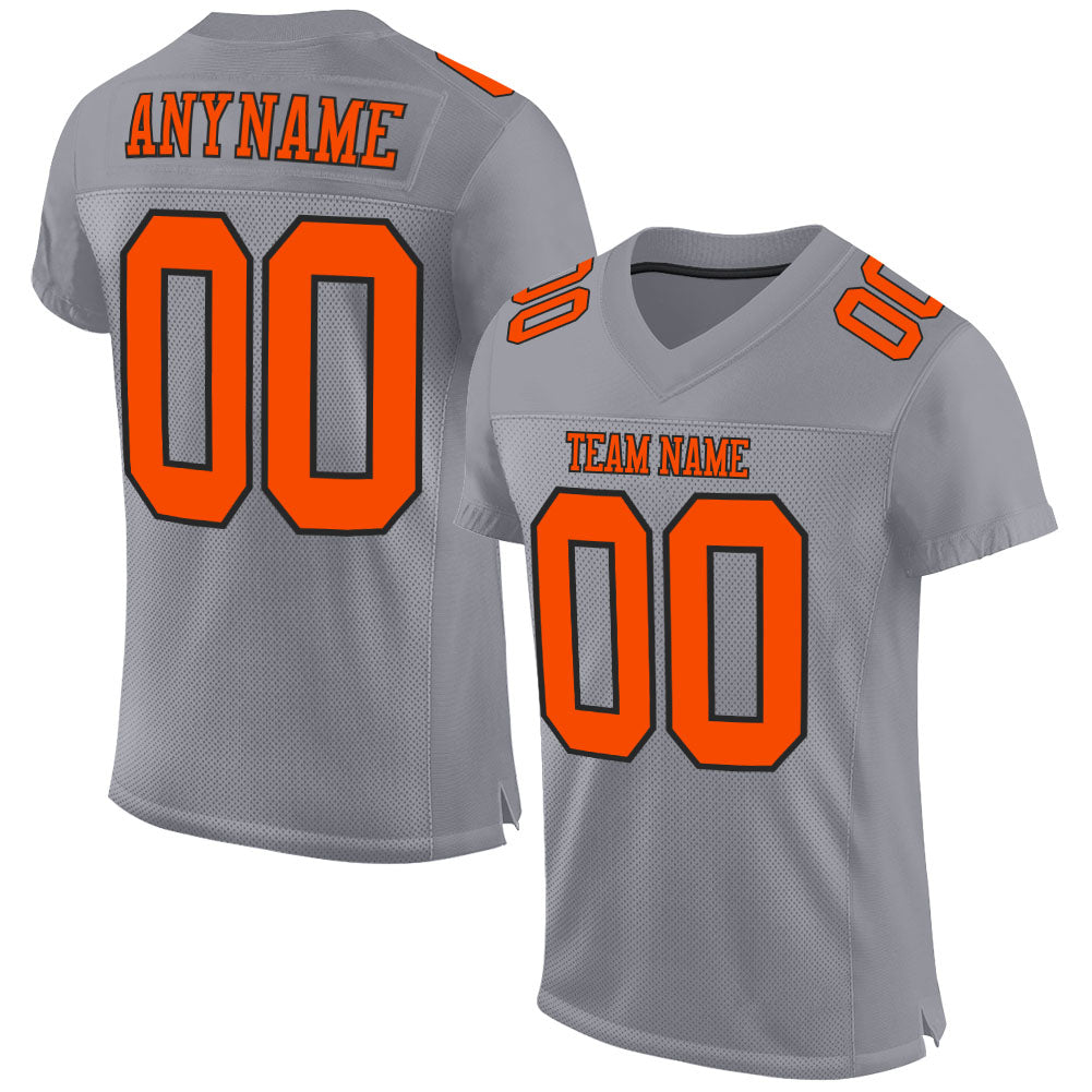 Custom Gray Orange-Black Mesh Authentic Football Jersey Custom Gray Orange Black Mesh Football Jersey - Authentic Team Apparel Custom Gray Orange-Black Mesh Authentic Football Jersey