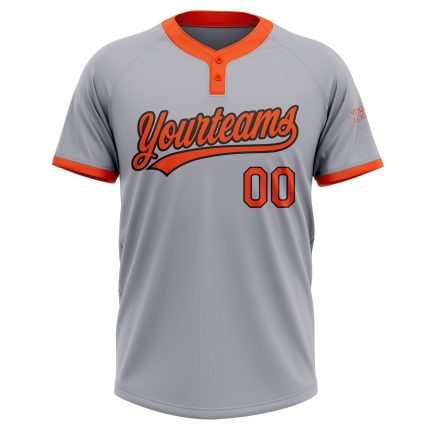 Custom gray, orange and black softball jersey, back view
