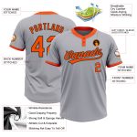 Custom Unisex Softball Jersey Gray Orange-Black Two-Button Design Custom Gray Orange-Black Two-Button Unisex Softball Jersey