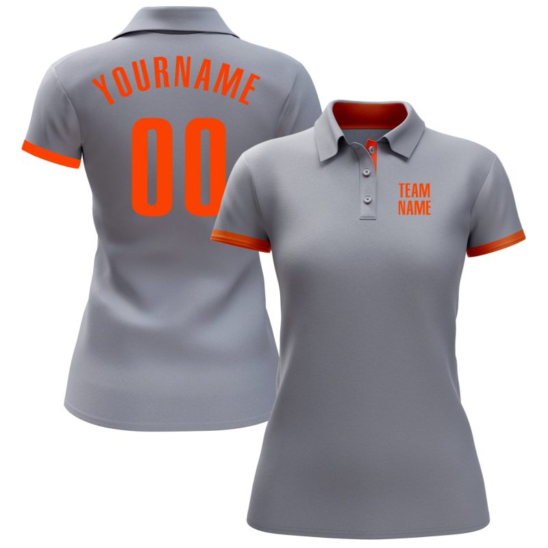 Gray Orange Performance Polo Shirt for Men - Custom Golf Apparel Custom Gray Orange Performance Golf Polo Shirt