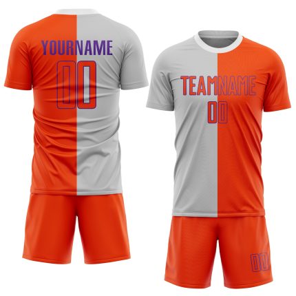 Custom Sublimation Soccer Jersey | Gray Orange Purple Split Fashion Uniform Custom Gray Orange-Purple Sublimation Split Fashion