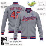 Custom Gray Orange-Royal Bomber Jacket, Full-Snap Varsity Letterman Style Custom Gray Orange-Royal Bomber Full-Snap Varsity