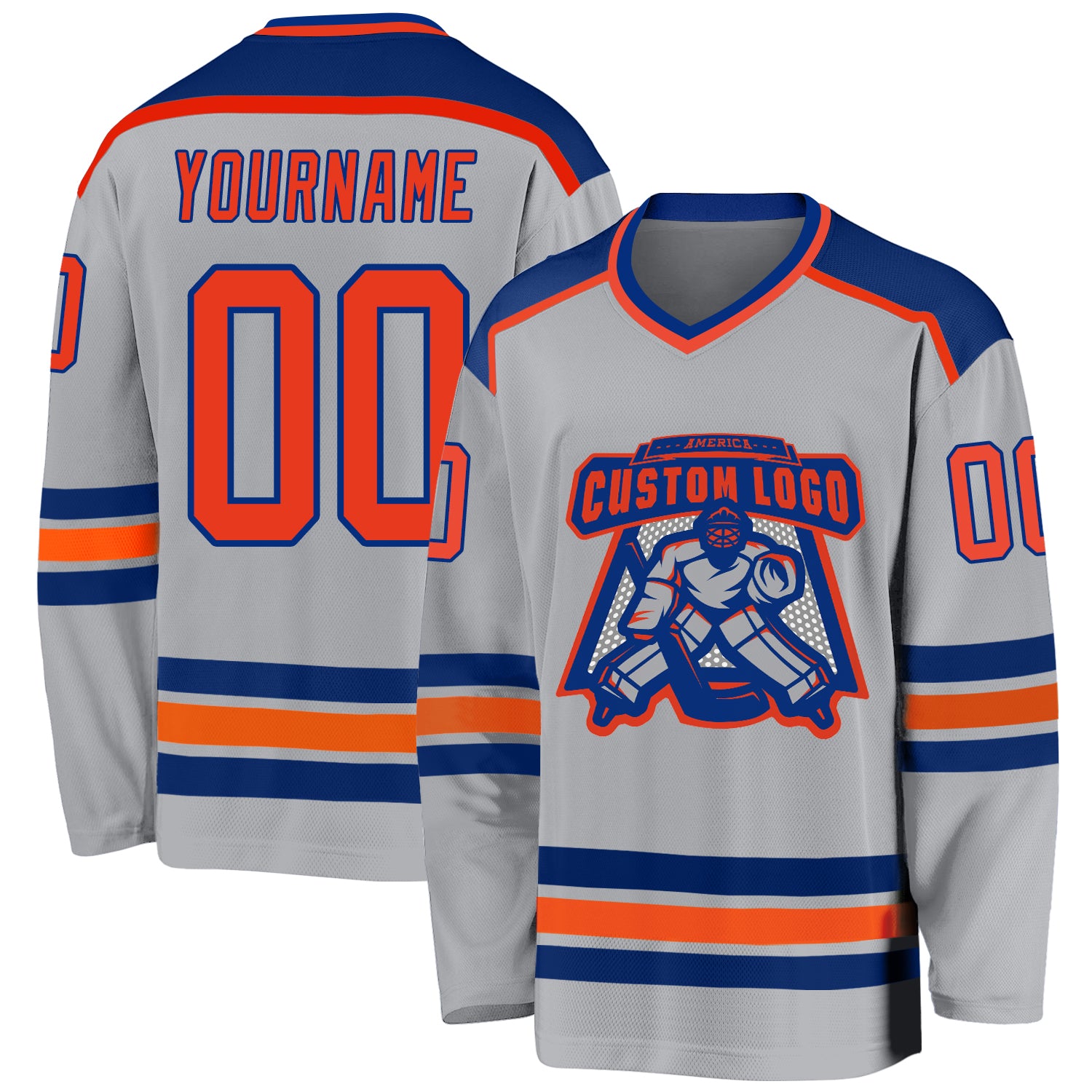 Gray Orange Royal Custom Hockey Jersey for Men and Women Custom Gray Orange-Royal Hockey Jersey