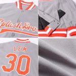 Custom Bomber Jacket Gray Orange-White Full-Snap Varsity Letterman Style Custom Gray Orange-White Bomber Full-Snap Varsity