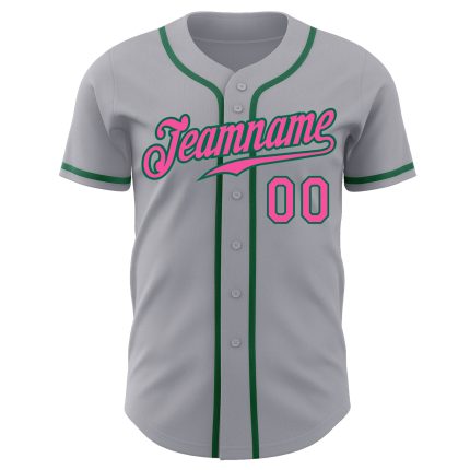 Custom Gray Pink-Kelly Green Baseball Jersey - Authentic Design for Sports Fans Custom Gray Pink-Kelly Green Authentic Baseball