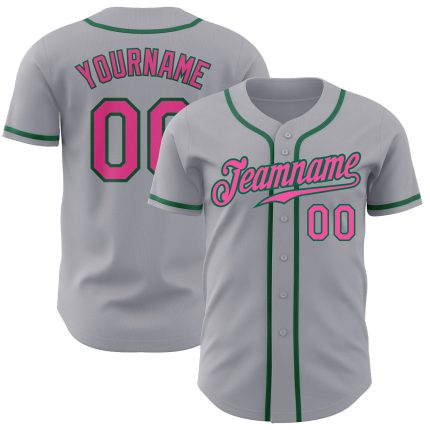 Custom Baseball Jersey Gray Pink Kelly Green Authentic Style 6861 Custom Gray Pink-Kelly Green Authentic Baseball Jersey