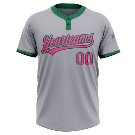 Custom Softball Jersey Unisex Two-Button Gray Pink Kelly Green Color Custom Gray Pink-Kelly Green Two-Button Unisex Softball