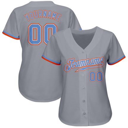 Authentic Custom Baseball Jersey in Gray, Powder Blue, White, and Orange Custom Gray Powder Blue White-Orange Authentic Baseball