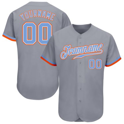 Authentic Custom Baseball Jersey in Gray, Powder Blue, White, and Orange Custom Gray Powder Blue White-Orange Authentic Baseball